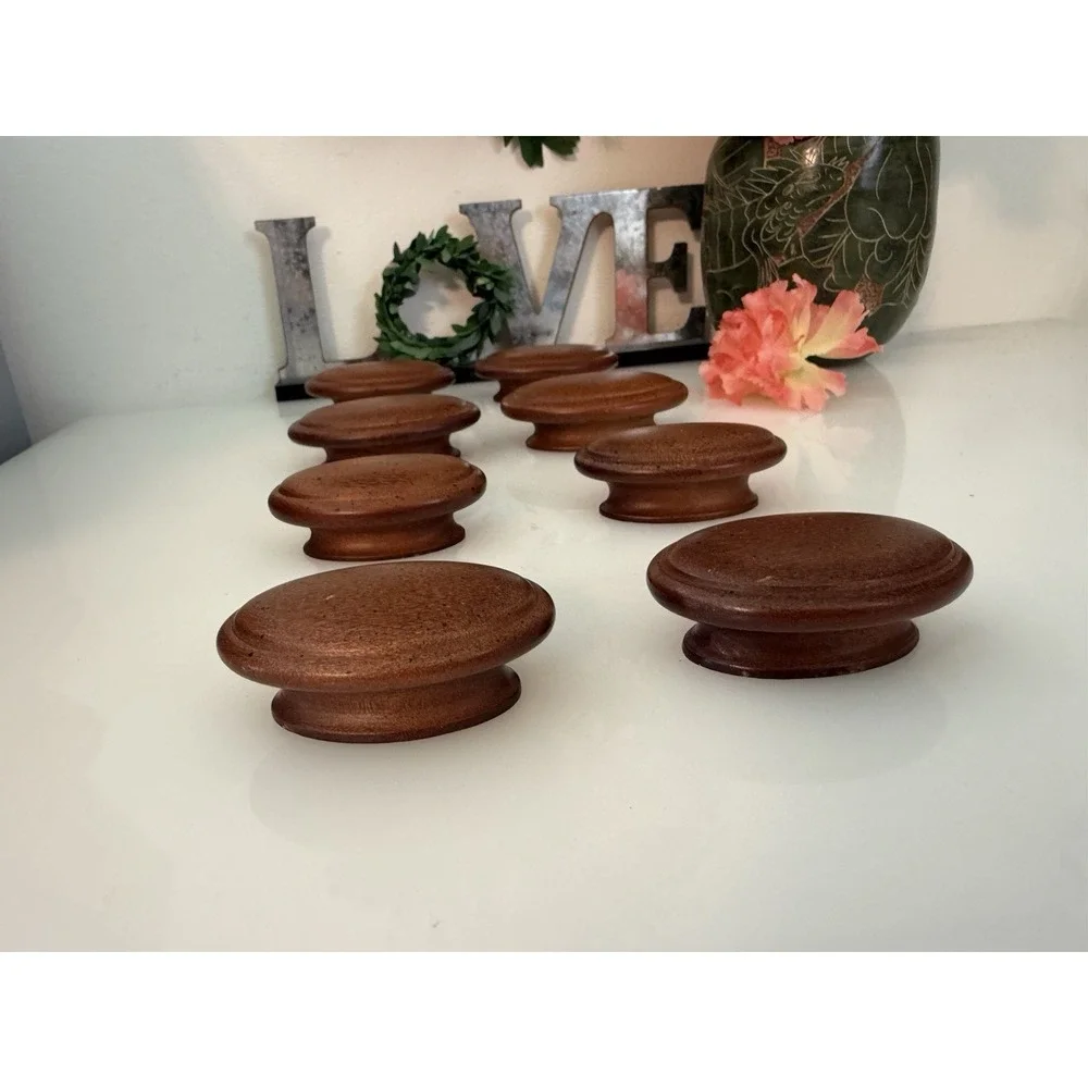 1950s Set 8 Antique Vintage Oval Maple Wood Knobs Vintage Drawer Dresser 2 Sizes